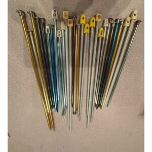 Lot of 25+ Aluminum Knitting Needles Assorted Sizes US 6–11 Colorful